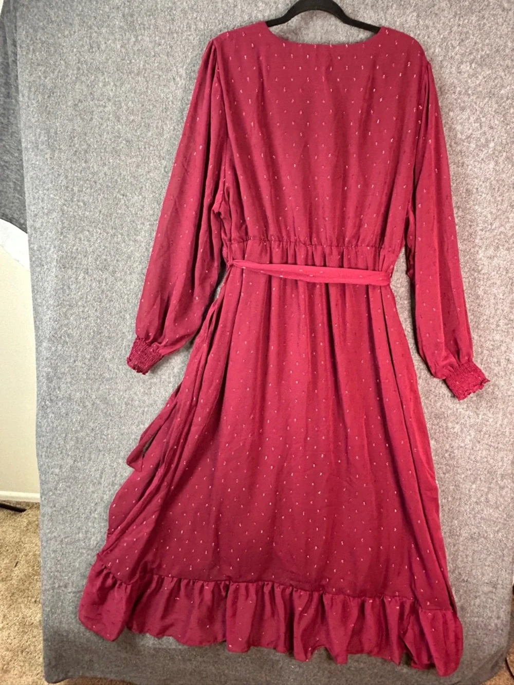 BloomChic Dress Womens 22-24 Red Polka Dot Wrap Maxi Ruffle Long Sleeve Chiffon - Picture 11 of 16